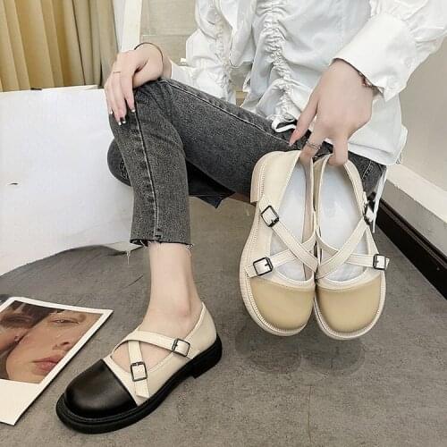 Womens shoes fashion Lolita shoes cute shoes low heel buckle womens shoes round head single shoes