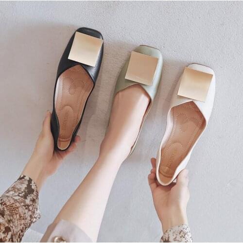 Single shoes womens autumn 2020 new square toe flat peas shoes womens large size womens shoes shoes