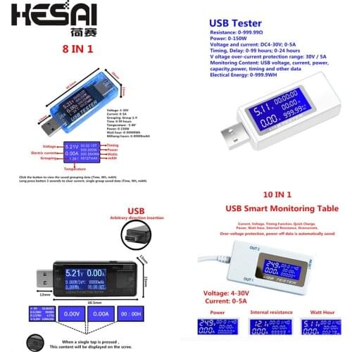 Upgraded Version8/9/10 in 1 QC2.0 3.0 4-30v Electrical Power USB Capacity Voltage Tester Current Meter Monitor Voltmeter Ammeter