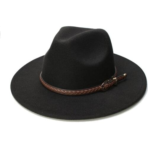 LUCKYLIANJI Retro Women Men Vintage 100% Wool Wide Brim Cap Fedora Panama Jazz Bowler Hat Brown Knit Leather Band (57cm/adjust)
