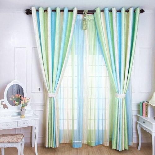 Colorful Pattern Garden Printed Jacquard Semi-Shade Color Striped Printed Curtains for Living Room Kitchen Tulle Window Curtain