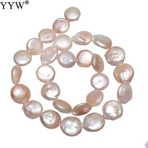 14-15mm Pearl Beads Cultured Coin Freshwater Pearl Beads Flat Round Pink Natural Pearl Beads For Diy Jewelry Bracelets Necklace
