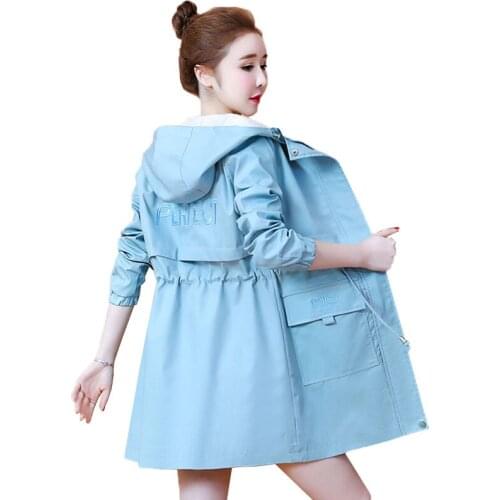 Women windbreaker Coats Autumn Long Sleeve Casual Hooded Long Women Trench Coat Famale Loose Plus Size Ladies Outerwear A391