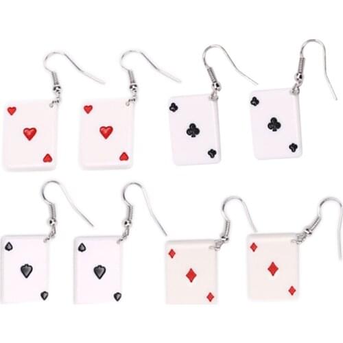 Women Spoof Funny Poker Card Drop Dangle Earrings Statement Jewelry Gift