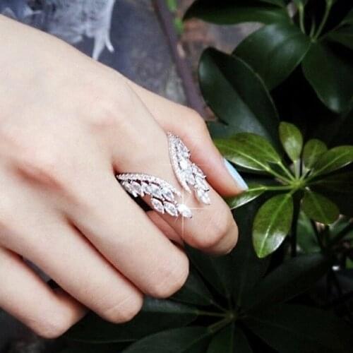 Angel Wings Ring Micro Pave Zircon Silver Color Rings For Women Fashion Jewelry Wholesale Female Gifts New Adjustable