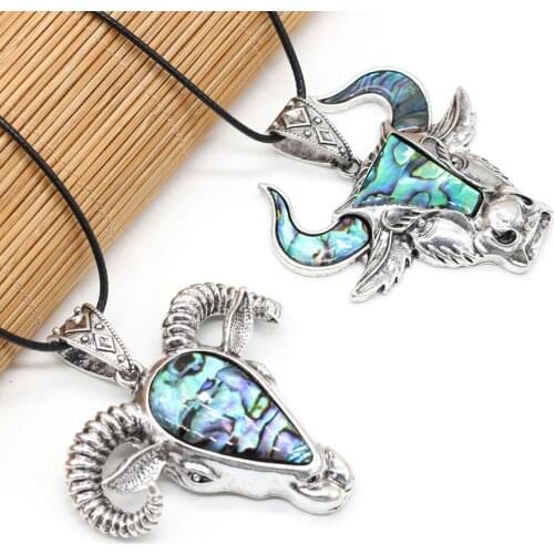 Hot Natural Bull Head Shape Abalone Shell Pendant Wax Thread Shell Necklace Jewelry for Charm Women Gift Length 55cm