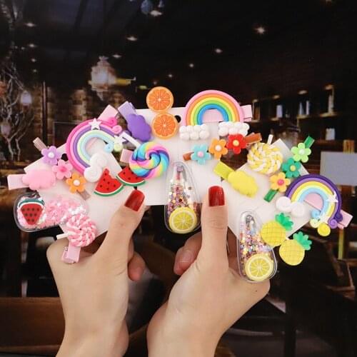 1 Set Girls Cute hair clip set Rainbow Fruit Cartoon Hair bands Hair Accessories headwear Hairpins cartoon Hairpin Headdress