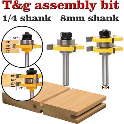 2 pc6.35mm 8Shank high quality Tongue & Groove Joint Assembly Router Bit Set 3/4" Stock Wood Cutting Tool