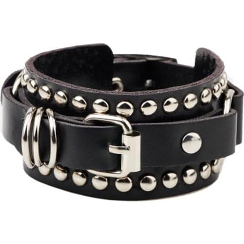 2021 New Fashion Casual gothic Punk Style rivet buckle belt PU Leather Bracelets Bangles for Women. Charm Wristband wrap bangle