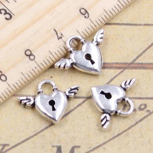 25pcs Charms Fly Heart Lock 13x17mm Tibetan Pendants Antique Jewelry Making DIY Handmade Craft For Bracelet Necklace