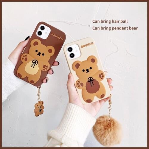 3D Cartoon Cute Bear Soft Silicone Phone Case For iphone 12 Mini 11 pro max XS Max XR 6 7 8 Plus SE 2020 With Lanyar Back Cover