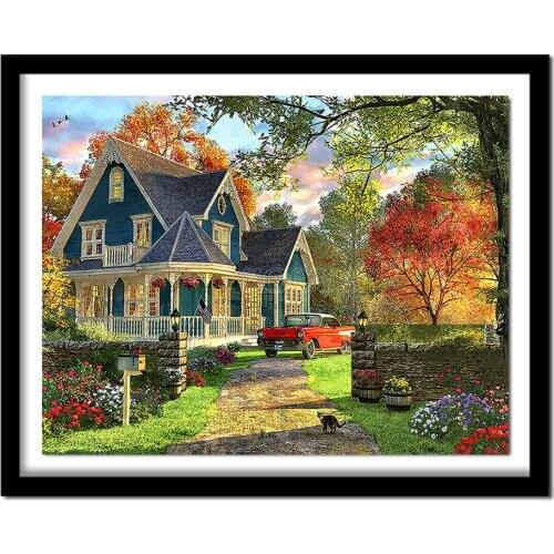 5d diy diamond embroidery forest villa car diamond painting Cross Stitch full square Rhinestone home decoration