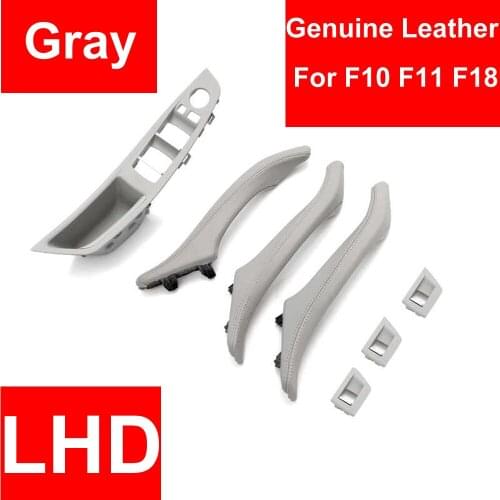 7PCS Genuine Leather Left Hand Drive LHD For BMW 5 series F10 F11 F18 520 Gray Car Interior Door Handle Inner Panel Pull Trim