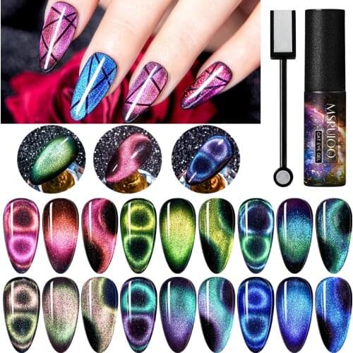 9D Chameleon Cat Eye Nail Gel Polish Magnetic Soak Off UV Gel Galaxy Star Shining Magnet Cat Eye Nails Art 5ml Black Base Need