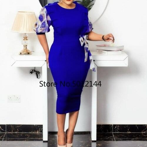 African Dresses For Women 2021 Summer Autumn Africa Clothing Long Short Dress Sexy O-Neck Slim Midi Dress Office Lady Party