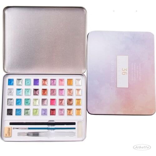 Aibelle 12/36/48 Glitter Watercolor Paints Metallic Solid Colors Metal Case for Art Painting, Students Watercolor Techniques