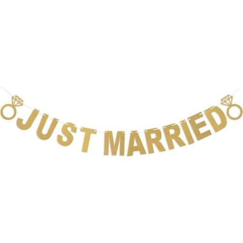 BESTOYARD 3M JUST MARRIED Letter and Ring Design Glitter Paper Banners Bunting Garlands Photo Booth Props For Wedding Decoration