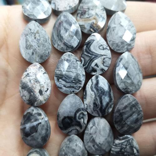 Natural Faceted Water Drop Scenery Map Stone Beads Loose Spacer Beads For Jewelry Making DIY Bracelet Earrings Necklace 13*18mm