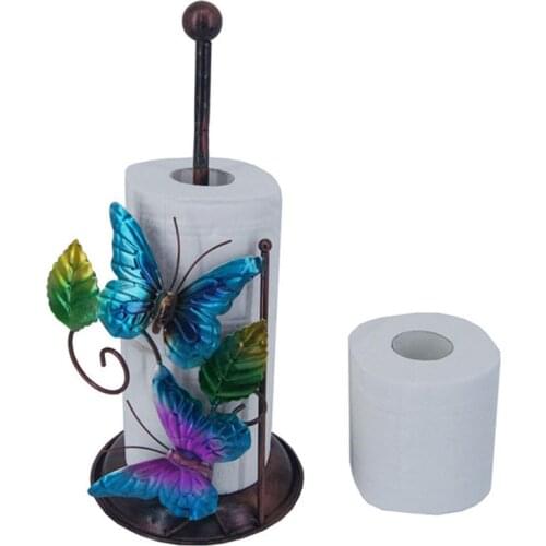 Household Toilet Paper Roll Holder Butterfly Wall-mounted Metal Paper Towel Rack Bathroom Tissue Storage Freestanding Ornaments