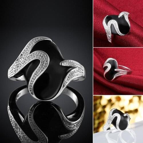 Black Paint Geometry Ring Silver plated color Rings For Women Jewelry jewellery Anel Anillos Aneis Bague Anelli love gift