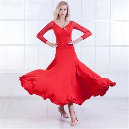 Colors Red Women Modern Waltz Tango Smooth Ballroom Dance Dress Standard Ballroom Dress Long sleeve ballroom dance clothing