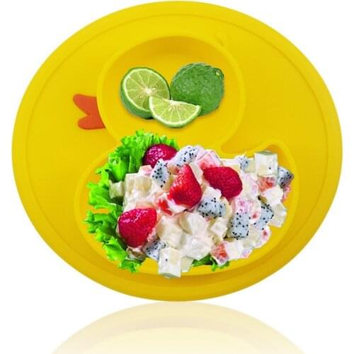 Baby Yellow Duck Silicone Suction Cup Dish Non-slip Mini Mat Toddler Placemat Child Food Feeding Bowl