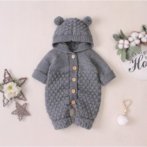 Baby Rompers Clothes Winter Warm Funny Cartoon Knitted Newborn Girls Hooded Long Sleeve Infantil Kids Boys Jumpsuits Kids Outfit