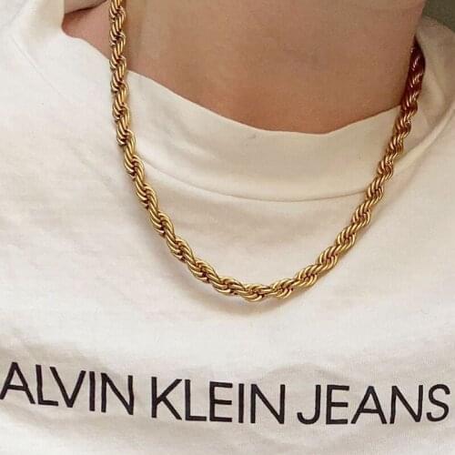 Women Jewelry Titanium With 24K Gold Punk Party T Show Designer Club Ins Rare Japan Korean Trendy Twist Statement Necklaces