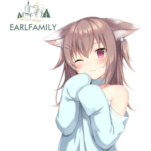 EARLFAMILY 13cm x 9.6cm For Adorable Cat Neko Girl Car Sticker Waterproof Decal Funny Occlusion Scratch For JDM SUV RV