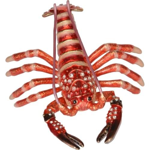 Lobster Enameled Jeweled Box Inlaid Crystal Marine Life Trinket Box Pill Box Lobster Figurine Nautical Gifts