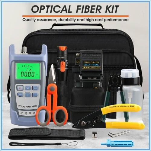 16pcs/set FTTH Fiber Optic Tool Kit with -70~+10dBm Optical Power Meter 10MW Visual Fault Locator