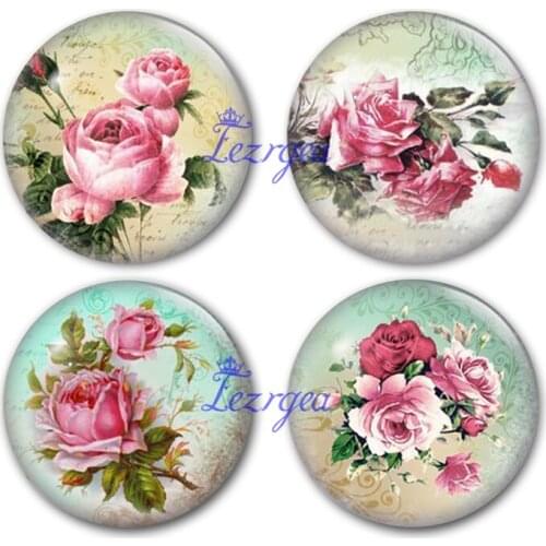 Rose glass cabochon,Flower Round photo glass cabochon demo flat back Making findings