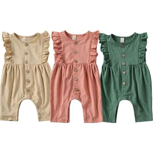 Cute Kids Newborn Baby Boy Girl Cotton Romper Solid Sleeveless Ruffle Jumpsuit Outfit Summer Casual Clothes 0-18M