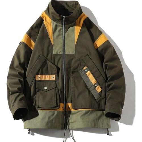 Fad new men bomber jackets and coats streetwear ribbon style hip hop harajuku windbreaker outwear JP70