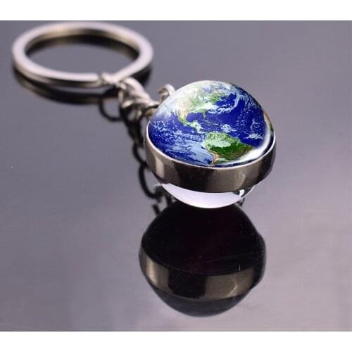 Moon Keychain Solar System Planet Keyrings Galaxy Nebula Space Universe Earth Sun Mars Saturn Double Side Glass Ball Key Chain