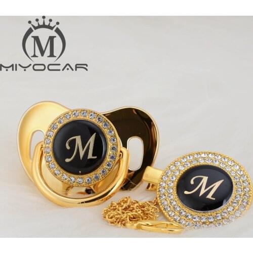 MIYOCAR unique design name Initial letter M beautiful bling pacifier and pacifier clip BPA free dummy bling unique design LM