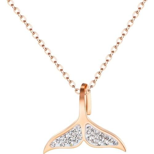 Fashion Simple Fishtail Zircon Pendant Necklaces Titanium Steel Jewelry Woman Birthday Gift Drop Shipping