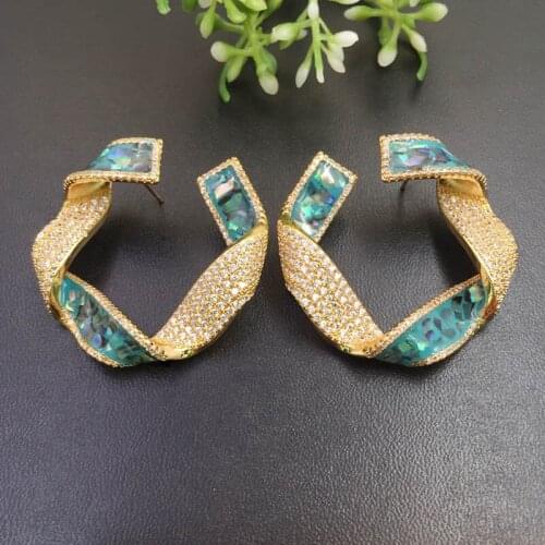 Lanyika Fashion Jewelry Artistical Elegant Twisted Strip Shell Earrings Full Micro inlay Micro Plated Banquet Popular Best Gift