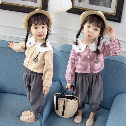 2019 New Sweet Baby Girl Spring Fall Clothing Set Cartoon Long Ears Plaid Shirts Tops+Pants,Toddler Kids Cotton Princess Suits