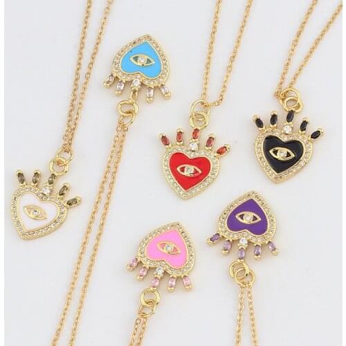 Crystal CZ Colorful Heart-shaped Pendant Eye Necklace Fashion Womens Wedding Clavicle Chain Jewelry Romantic Valentines Gifts