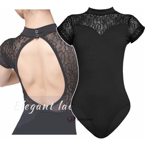 Sexy Black Turtle High Neck Lace Ballet Leotard For Women Adult Open Back Dance Wear Bodysuit Gymnastics Leotard