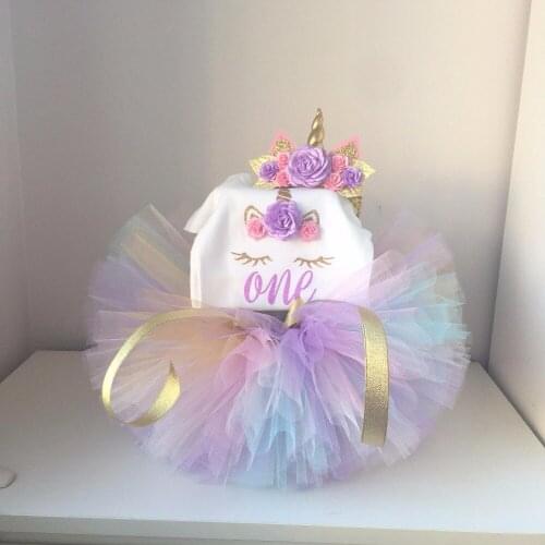 Its My Baby First Birthday Party Rainbow Colorful Fairy Tutu Fluffy Unicorn Dress with Headband Toddler Halloween Photo Costume