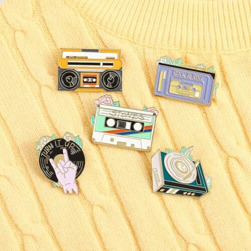 Rock Gesture Music Tape Radio Enamel Pins Trendy Brooches Lapel Badges Fashion Cartoon Pins Gifts for Friends Wholesale Jewelry