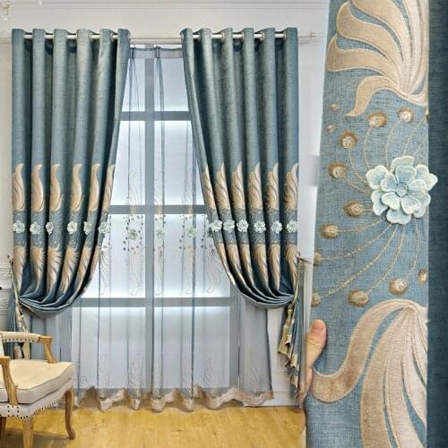 European-style Jane-European Embroidered Embroidered High-end Luxury Embroidered Curtains Curtain for Living Dining Room Bedroom
