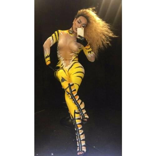 Tiger Queen Modern dance Nightclubs Jumpsuits sexy Jumpsuit stage dance wear tiger one-pieces suits Women club night clothing