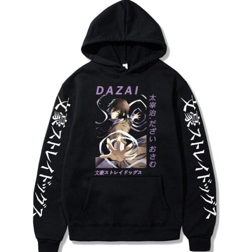 Japan Anime Bungo Stray Dogs Aesthetic Osamu Dazai Cartoon Hoodies Casual Harajuku Men Winter Long Sleeve Streetwear Sweatshirts