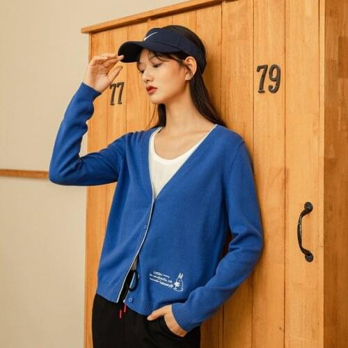 INMAN Autumn Winter Retro Deep V-neck rib Contrast Color Edging Pattern Embroidered Long Sleeve Knit Cardigan S