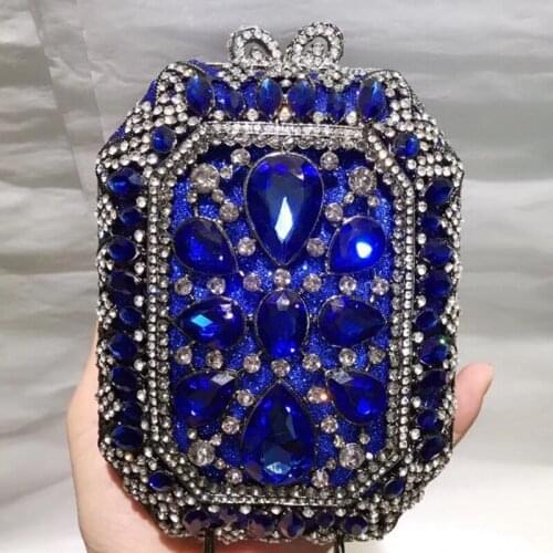WHTUOHENG Silver RhinestoneCrystal Female Purse Elegant Blue Big Diamond Women’s Party Prom Clutches High Quality Lady Handbags
