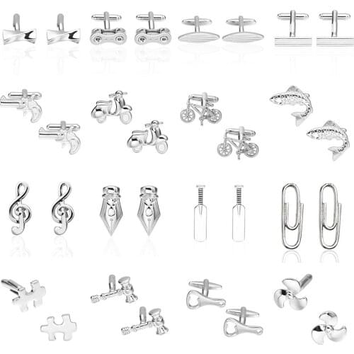 MeMolissa Hot Sale Promotion !! 18 Styles Silver Stainless Steel Metal Cufflink 1 Pair Free Shipping Fashion Cufflinks for Mens