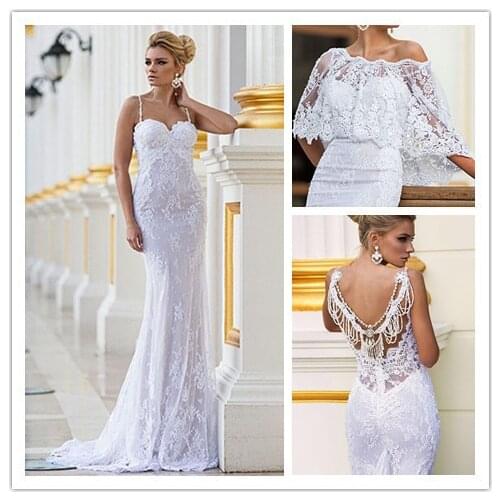 2015 Fashion Design White Sweetheart Spaghetti Straps Lace Mermaid Wedding Dresses Bridal Gowns Fashion Vestido De Noiva